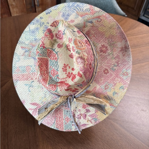 Johnny Was Floral Wide-Brim Straw Fedora Hat - Pink, Blue, Yellow - Picture 2 of 7